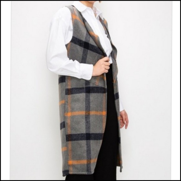 🍁PLAID LONG VEST - Picture 3 of 6